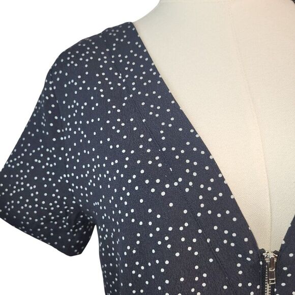 NEW Madewell Size 0 Front Zip Mini Dress Black and White Polka Dot V-Neck Lined - Picture 8 of 15